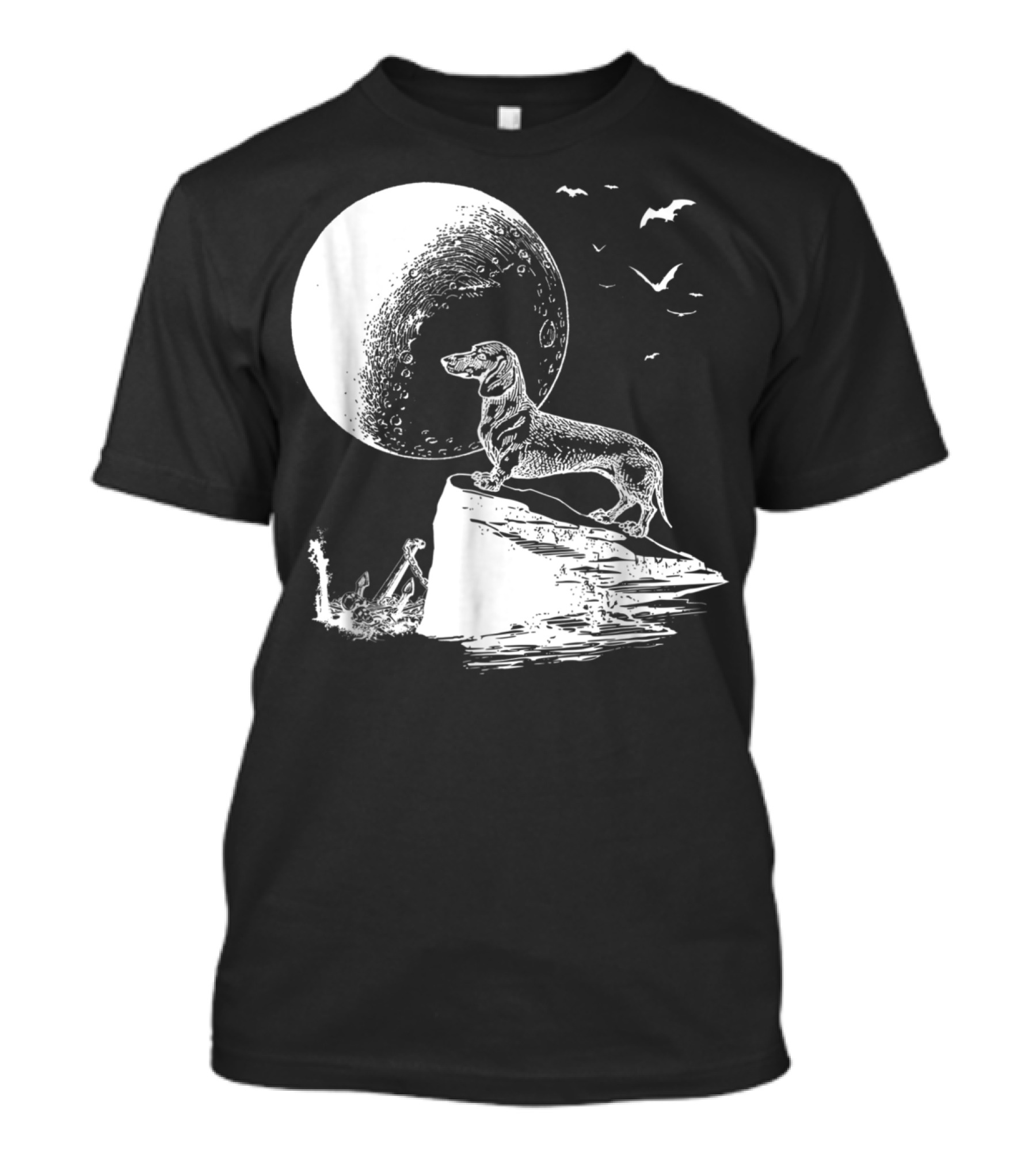 Halloween Dachshund Howling At Moon With Bats T-Shirt