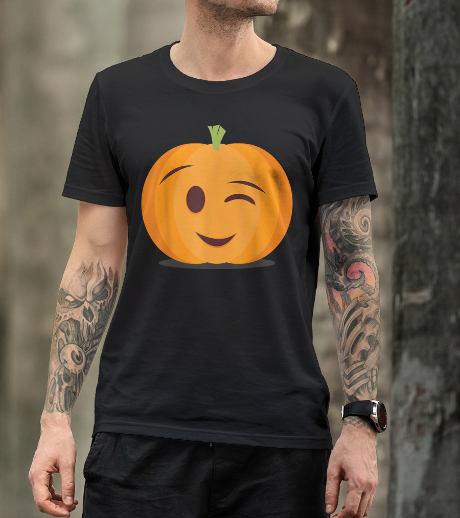Halloween Winking Emoji Pumpkin Face T-Shirt