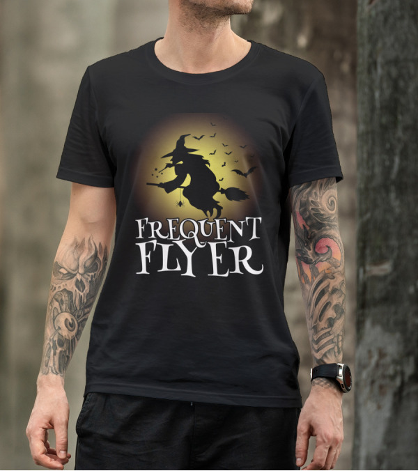 Frequent Flyer Halloween Witch With Bats And Spider T-Shirt