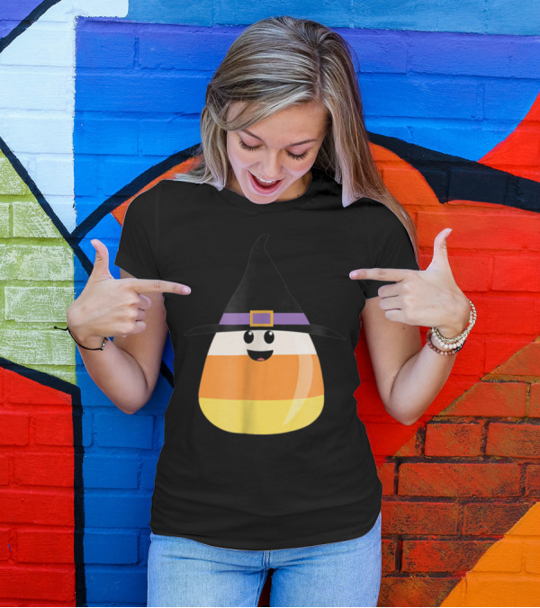 Halloween With Chip The Candy Corn Witch Hat Smiling T-Shirt