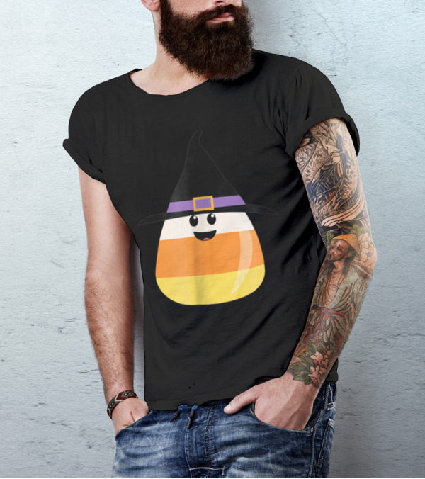 Halloween With Chip The Candy Corn Witch Hat Smiling T-Shirt