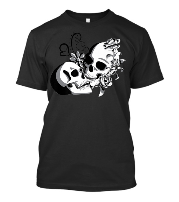 Skull Skeleton Couple With Flowers Halloween T-Shirt