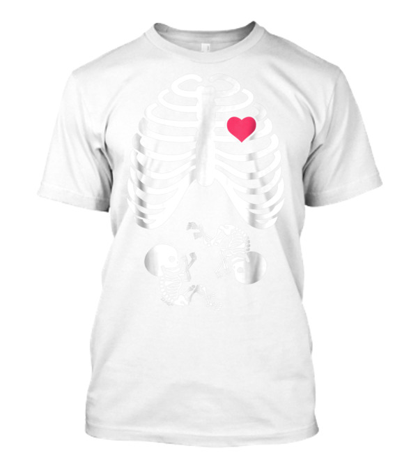 Halloween Xray Pregnancy Expecting Twins Skeleton Heart T-Shirt