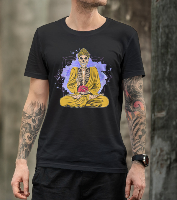 Halloween Meditating Skeleton Yogi Lotus Mandala T-Shirt