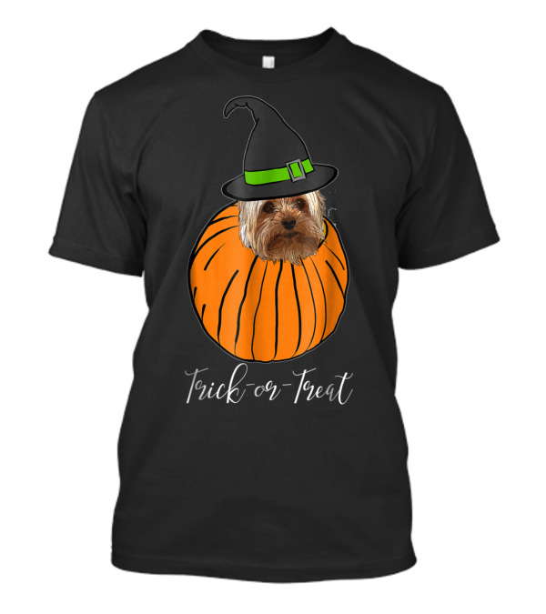Halloween Yorkie Pumpkin Witch Trick Or Treat Dog T-Shirt