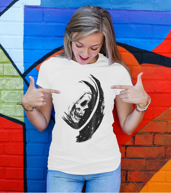 Halloween Skull Astronaut Floating In Cosmic Space T-Shirt