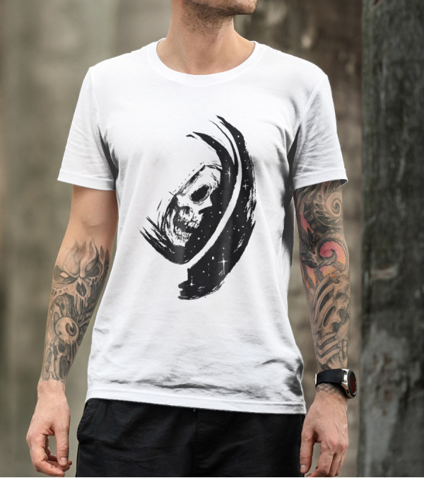 Halloween Skull Astronaut Floating In Cosmic Space T-Shirt