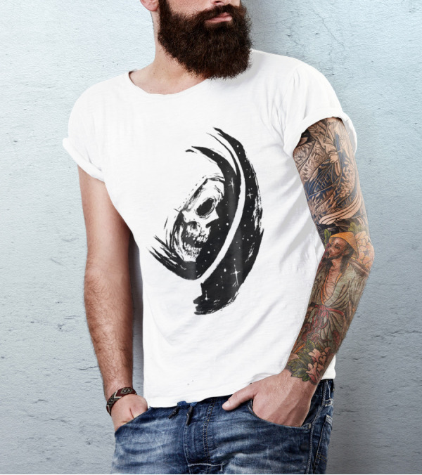 Halloween Skull Astronaut Floating In Cosmic Space T-Shirt