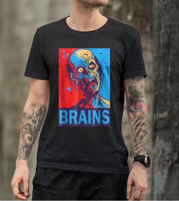 BRAINS Halloween Zombie Red Blue Iconic T-Shirt