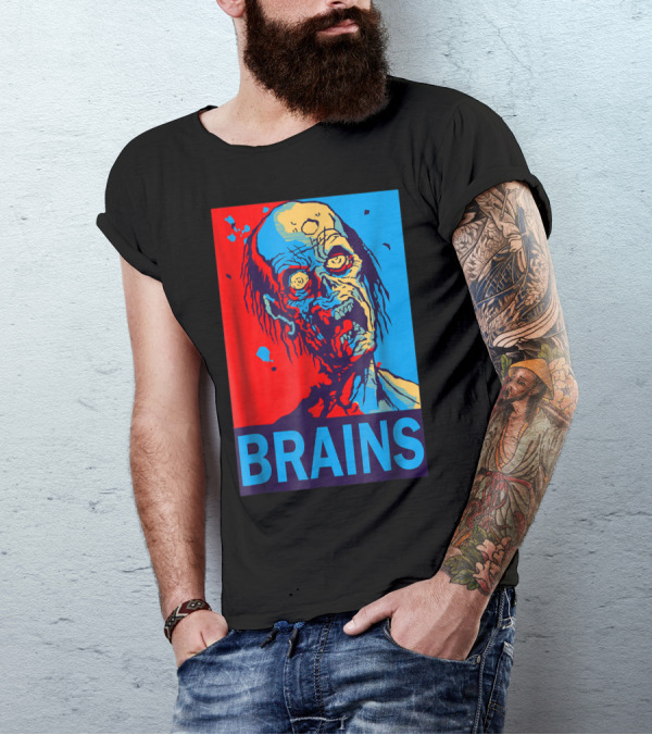 BRAINS Halloween Zombie Red Blue Iconic T-Shirt