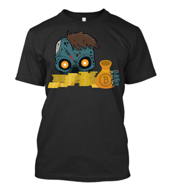 Zombie Holding Bitcoin Coins Halloween Crypto Visualization T-Shirt