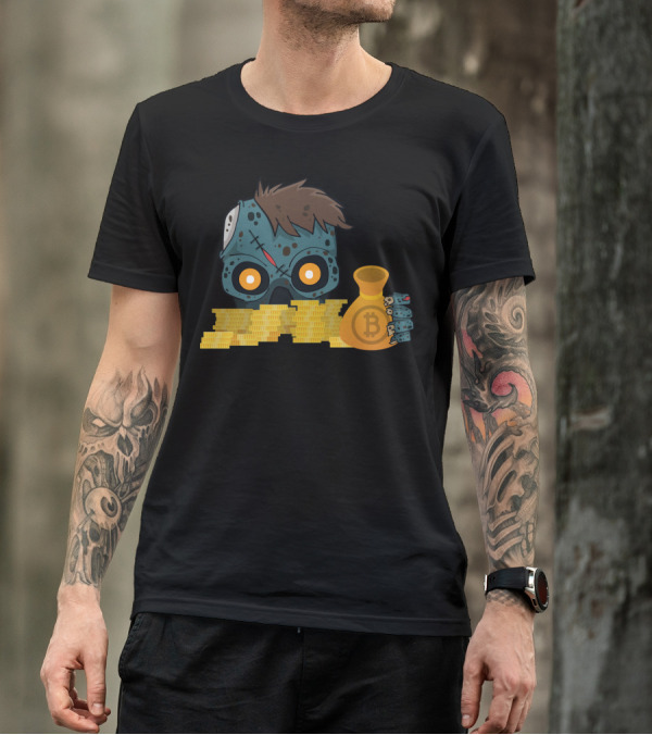 Zombie Holding Bitcoin Coins Halloween Crypto Visualization T-Shirt