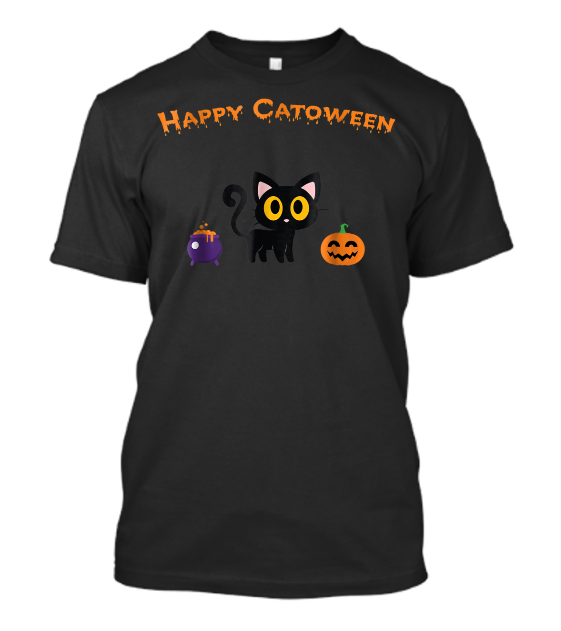 Happy Catoween Cute Halloween Cat Cauldron Pumpkin T-Shirt