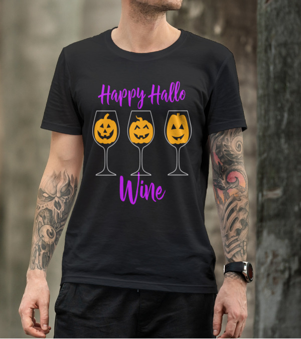 Halloween Pumpkin Wine Glass Trio Happy Hallo Wine T-Shirt