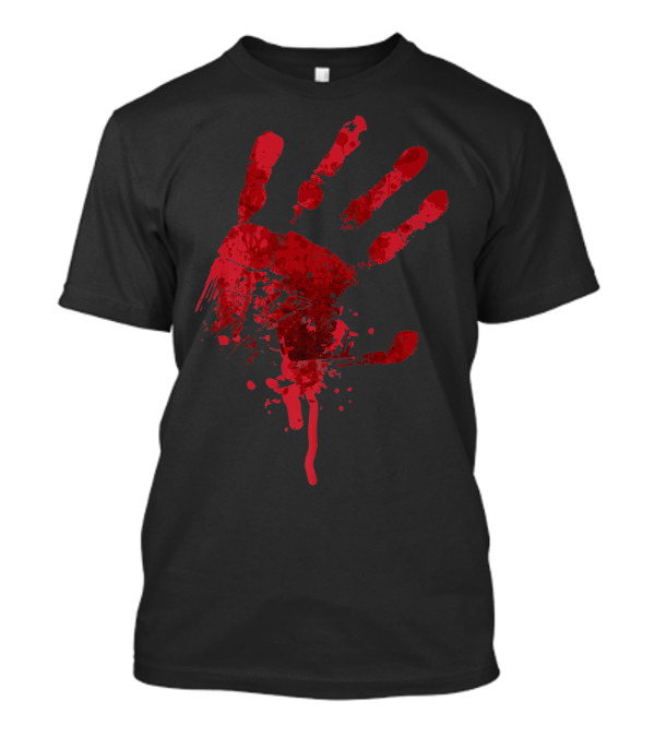 Happy Halloween Bloody Hand Print Gag Costume Fright Night T-Shirt