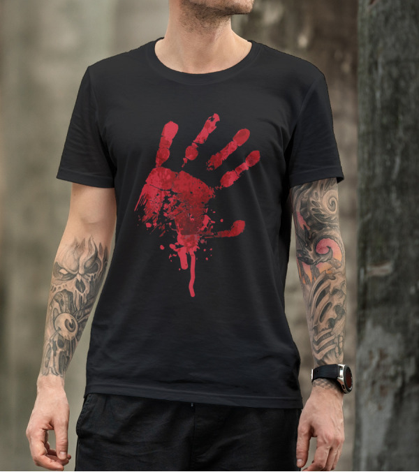 Happy Halloween Bloody Hand Print Gag Costume Fright Night T-Shirt
