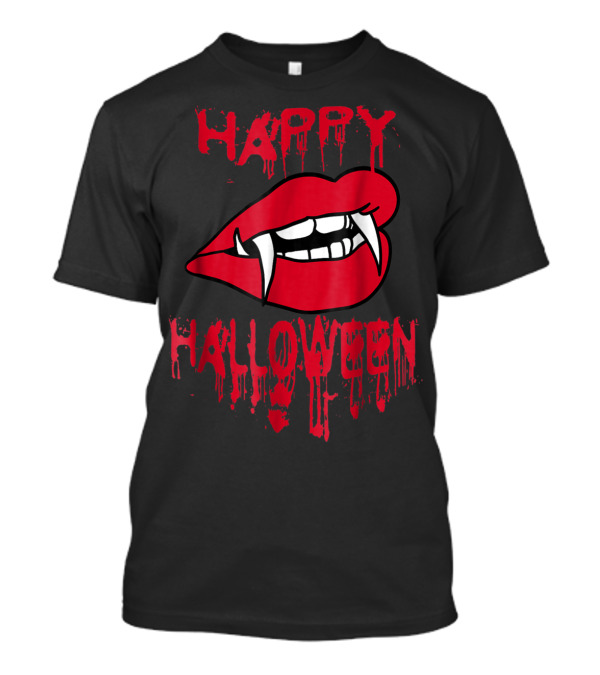 Happy Halloween Bloody Vampire Lips With Fangs T-Shirt