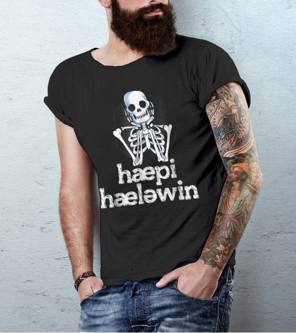 Haepi Haeləwin Happy Halloween Ipa SLP Speech Therapy Skeleton T-Shirt