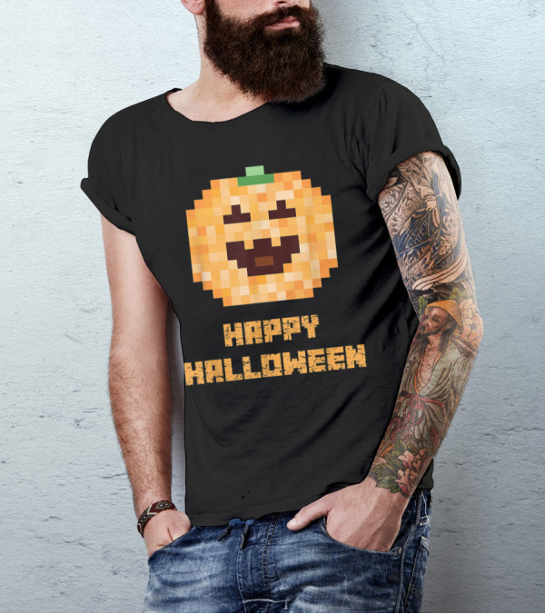 Happy Halloween Gamer Pixel Pumpkin Face T-Shirt