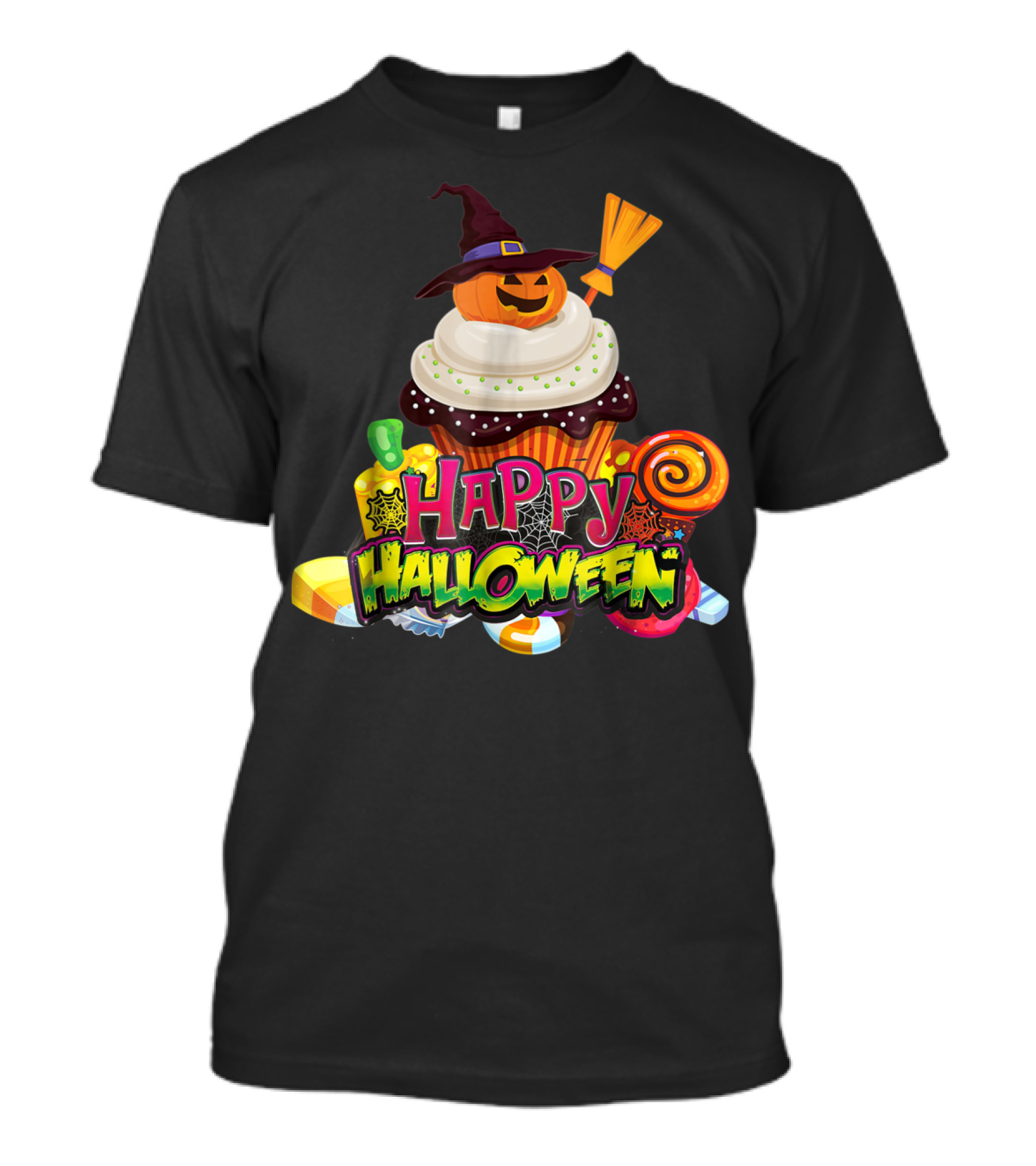 Happy Halloween Pumpkin Witch Hat Candy Cupcakes T-Shirt