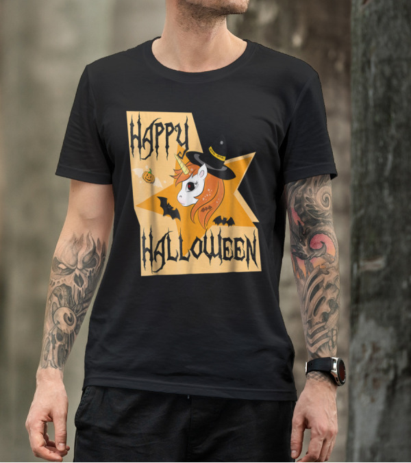 Happy Halloween Unicorn Witch Pumpkin Bat T-Shirt