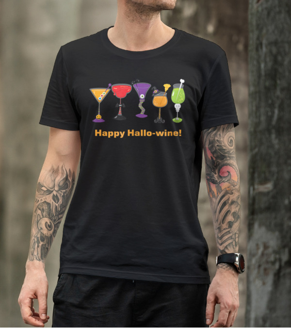 Happy Hallowine Halloween Cocktails Monsters T-Shirt