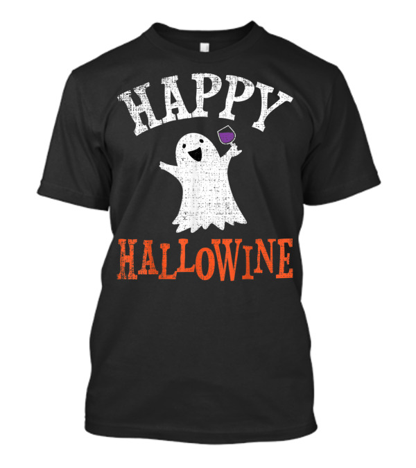 Happy Hallowine Halloween Ghost Vintage Drinking T-Shirt