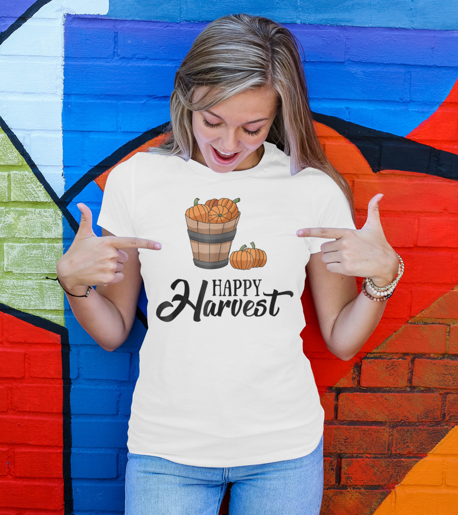 Happy Harvest Pumpkins In Basket T-Shirt