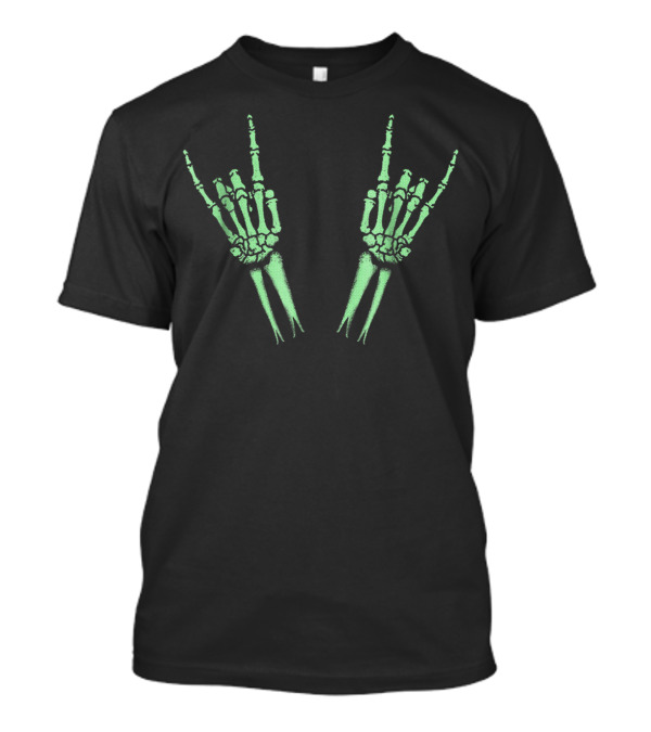 Hard Rock Metal Skeleton Skull Hands Neon Raver T-Shirt