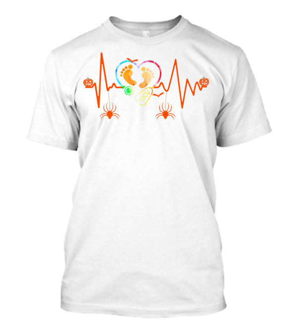 Nicu Nurse Heartbeat Halloween Jack-O'-Lanterns And Spiders T-Shirt