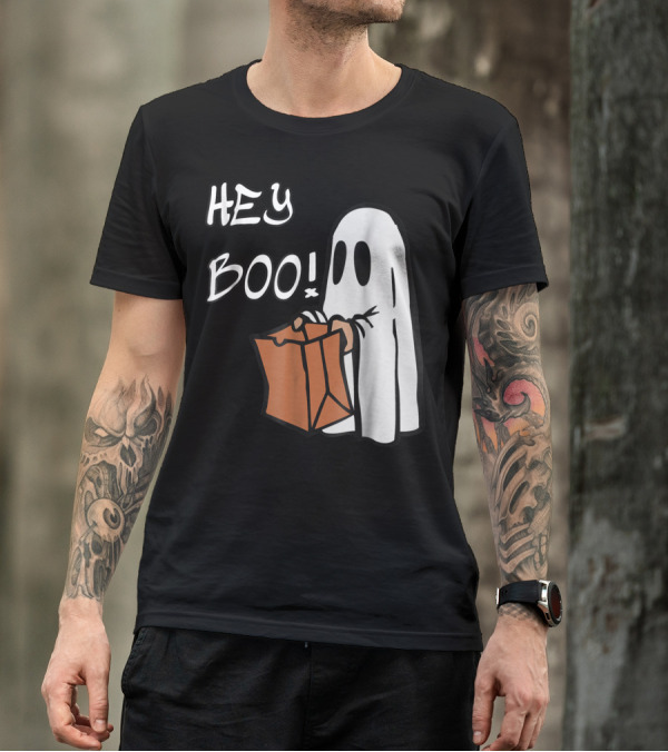 HEY BOO Ghost With Trick-or-Treat Bag T-Shirt