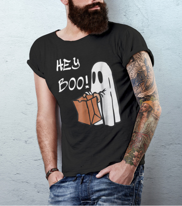 HEY BOO Ghost With Trick-or-Treat Bag T-Shirt