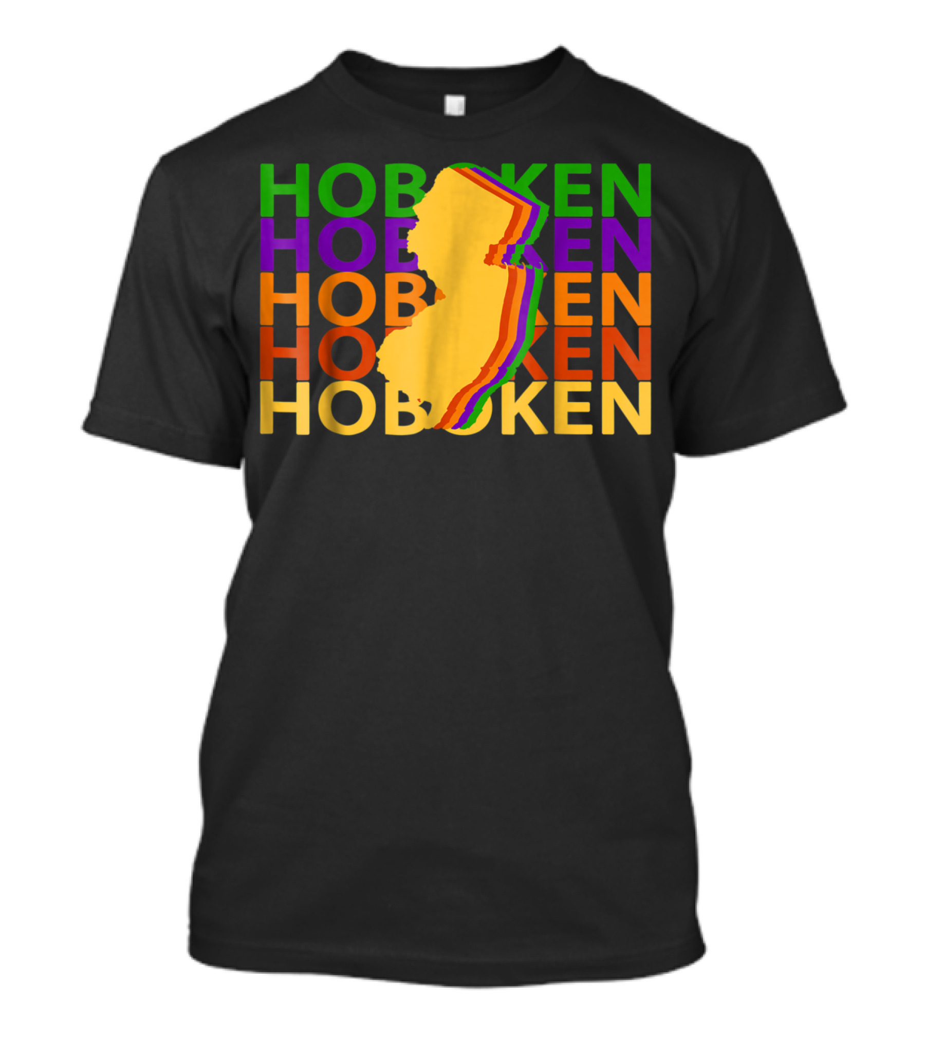 Hoboken New Jersey NJ Souvenirs Map Silhouette Colorful Text Repeat T-Shirt