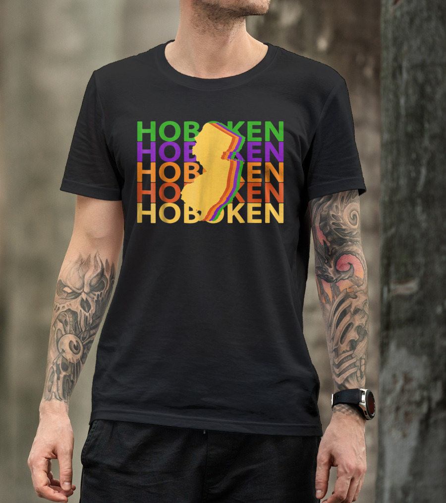 Hoboken New Jersey NJ Souvenirs Map Silhouette Colorful Text Repeat T-Shirt