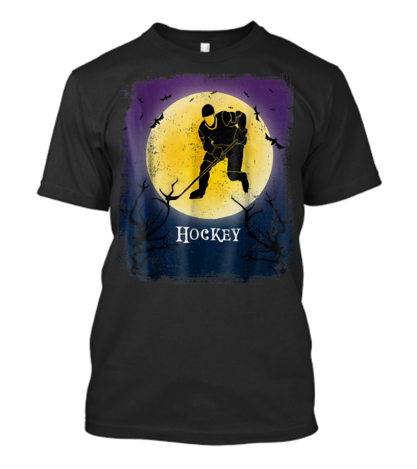 Hockey Player Halloween Moon Vintage Style With Bats T-Shirt
