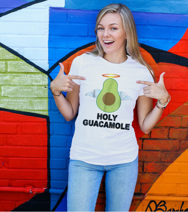 Holy Guacamole Avocado With Halo And Wings Halloween Pun T-Shirt