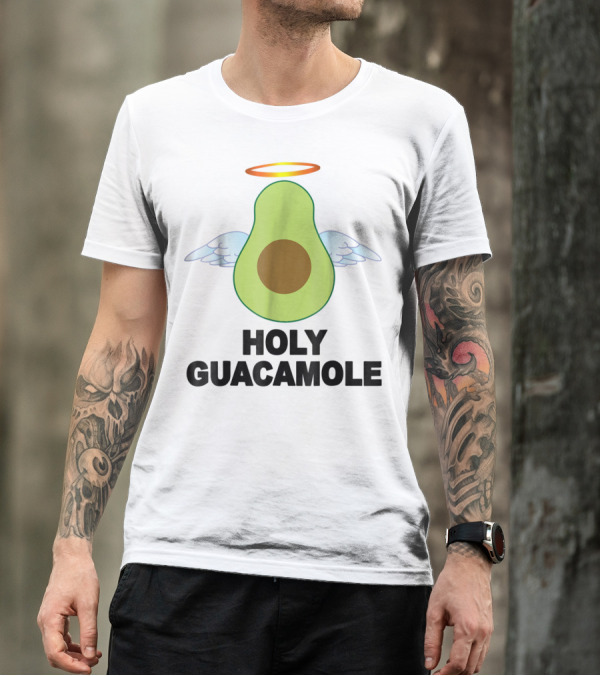 Holy Guacamole Avocado With Halo And Wings Halloween Pun T-Shirt