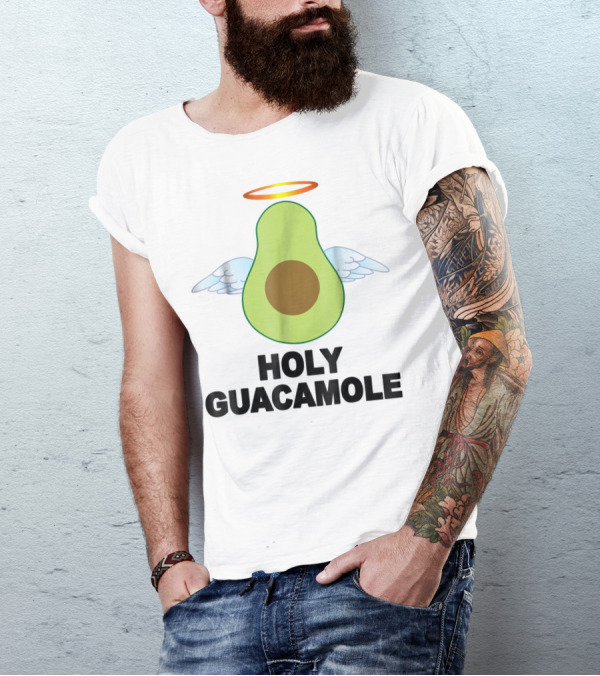 Holy Guacamole Avocado With Halo And Wings Halloween Pun T-Shirt
