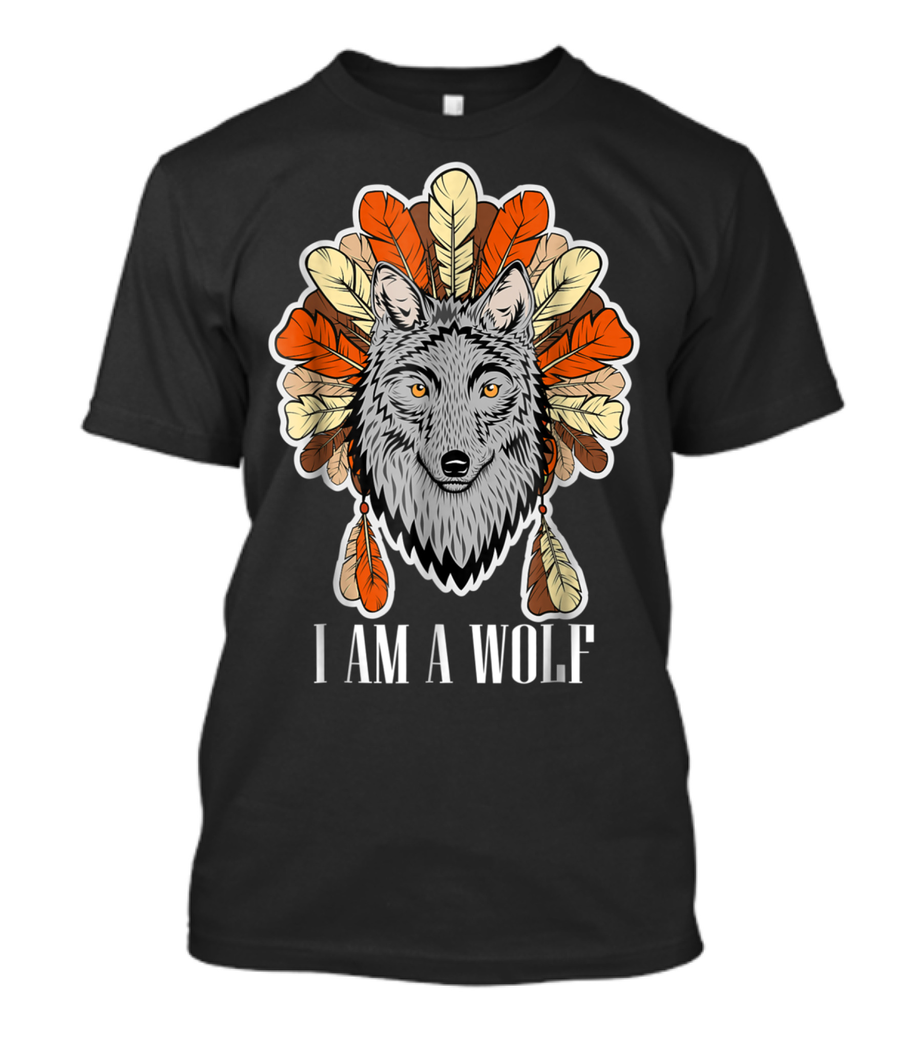 I Am A Wolf Feather Headdress Halloween Party Scary T-Shirt