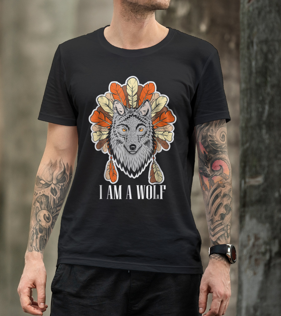 I Am A Wolf Feather Headdress Halloween Party Scary T-Shirt