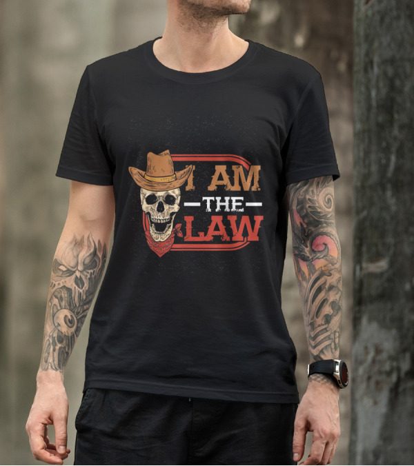 I Am The Law Skull Cowboy Hat Bandana Halloween Western T-Shirt