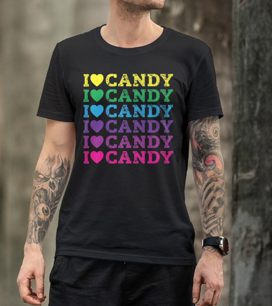 I Love Candy Colorful Heart Halloween Party Sweet Lovers T-Shirt