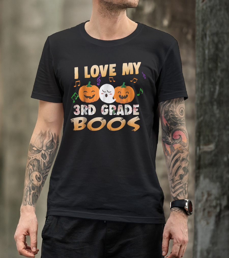 I Love My 3rd Grade Boos Halloween Ghost Pumpkins Music Notes T-Shirt