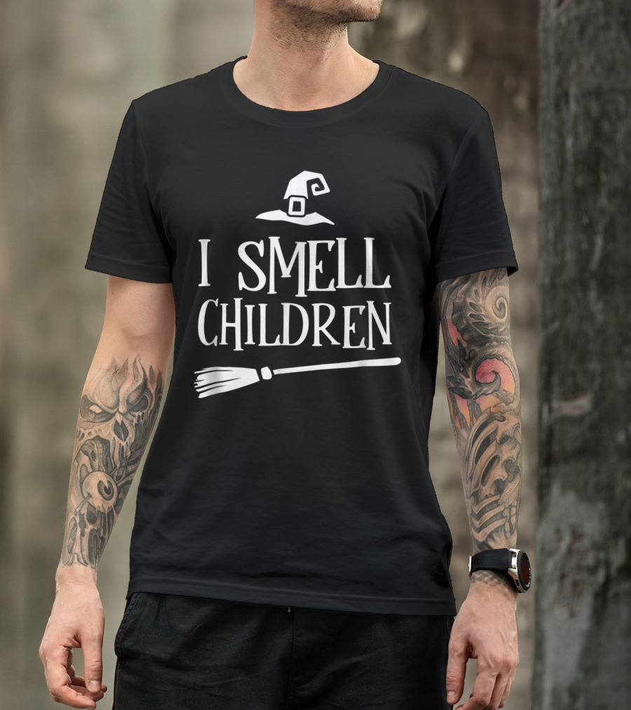 I Smell Children Witch Hat And Broomstick T-Shirt