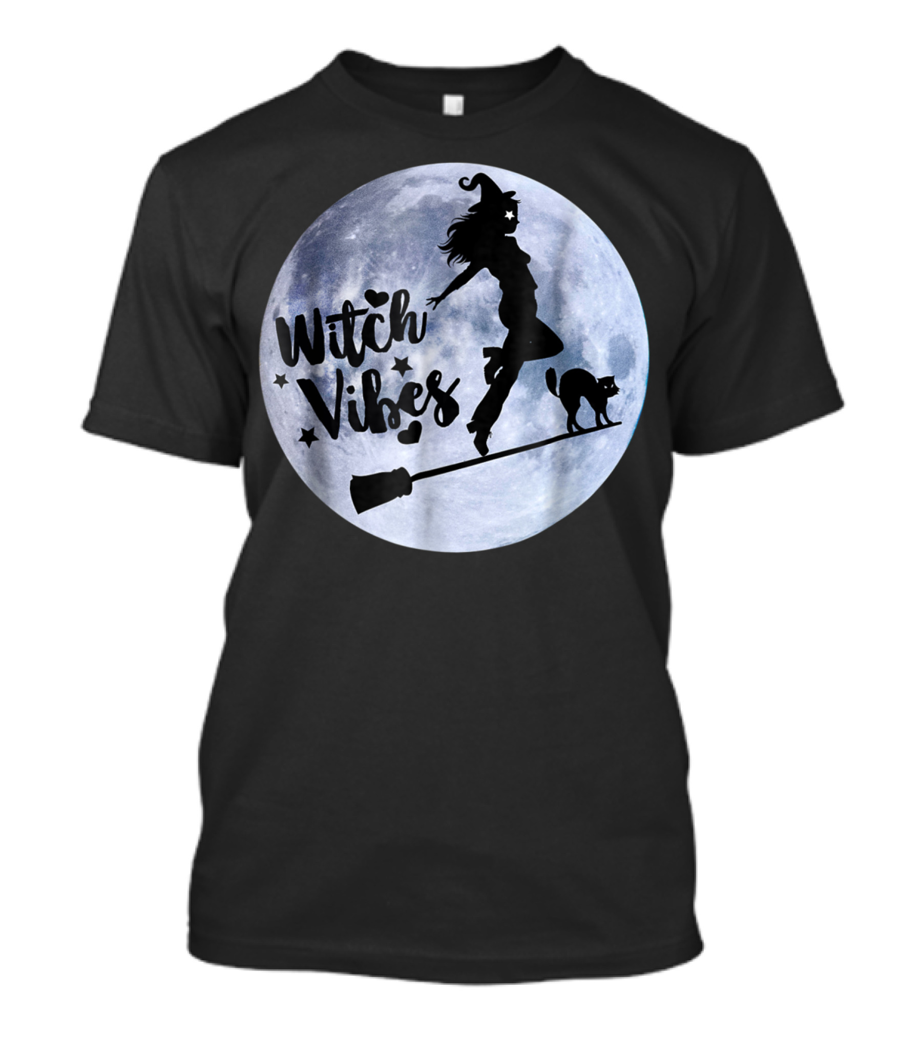 Witch Vibes Silhouette Flying On Broomstick With Cat And Moon T-Shirt