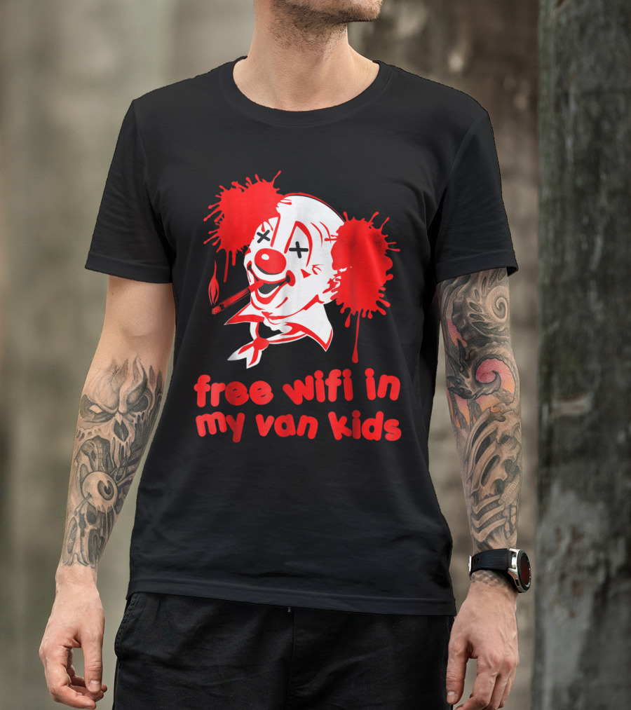 Funny Evil Clown Halloween Creepy Free Wifi In My Van Kids T-Shirt