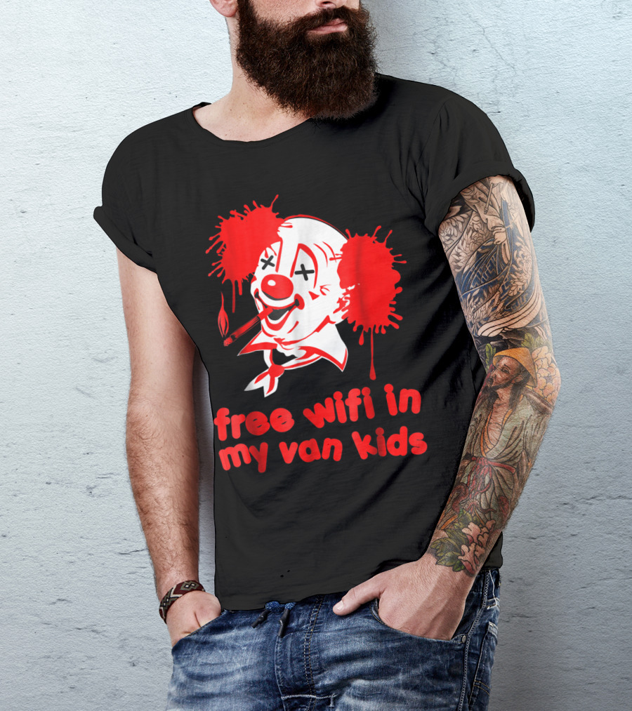 Funny Evil Clown Halloween Creepy Free Wifi In My Van Kids T-Shirt