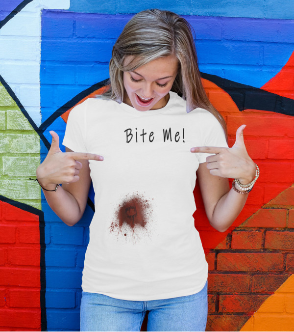Bite Me Funny Zombie Halloween Bitten Injury Bite Mark T-Shirt