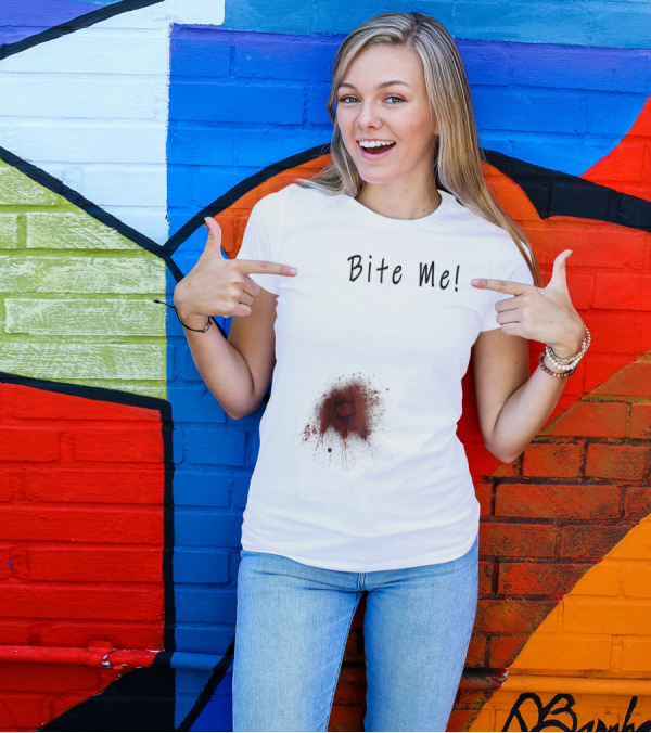 Bite Me Funny Zombie Halloween Bitten Injury Bite Mark T-Shirt