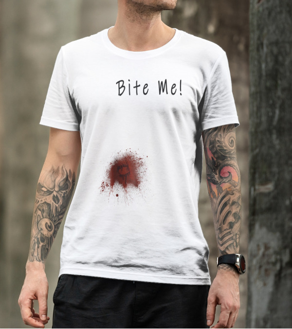 Bite Me Funny Zombie Halloween Bitten Injury Bite Mark T-Shirt